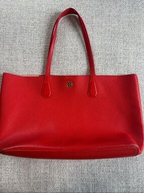 Tory Burch Vibrant Red Pebbled Leather Tote